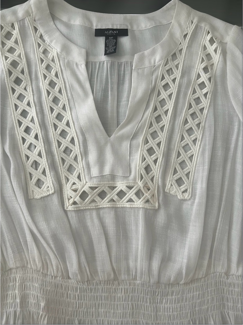 Alfani Cream Crochet-Trim Peasant Blouse - Picture 3 of 5